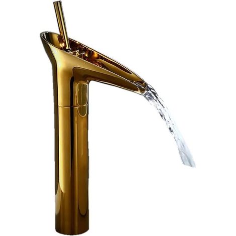 Robinet de cuisine tout cuivre, évier style verre à vin ancien, robinet monotrou, évier artistique, évier pivotant à 360 degrés avec robinet eau chaude et eau froide, doré (taille : 31 cm) (1/5)