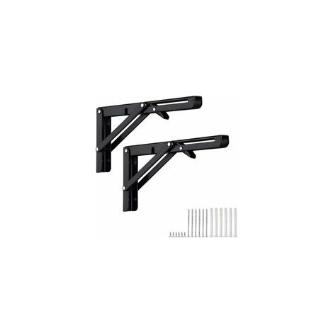 Klappbare Regalhalterung (50 cm) aus schwarzem Edelstahl, 2 Stück, klappbare Tablet-Halterung, max. Traglast 100 kg, klappbare Halterung für Wandtisch, Werkbank, platzsparend (1/5)