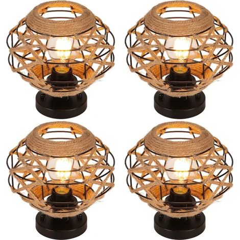 Lot de 4 Lustre Plafonnier Retro en Corde de Chanvre - 2012cm (1/5)