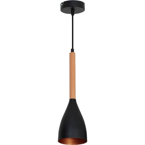 Schlanke Hängelampe Schwarz Metall Holz Ø11cm MUZA