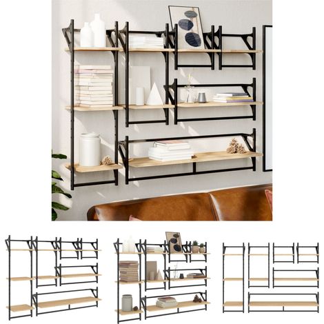 The Living Store 6-tlg. Wandregal-Set mit Stangen Sonoma-Eiche Holzwerkstoff - Wandregale (1/5)