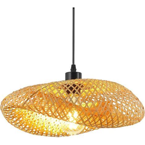 Plafonnier en bambou tissé 40cm – Éclairage créatif E27 – Résistant à l'humidité – Pour salle de bain, salon, restaurant (1/5)