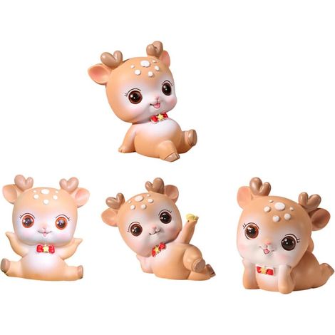 Figurines Cerf en Résine Marron, Lot de 4 Pièces, Décoratives (1/5)