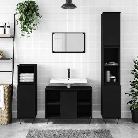 Armoire de salle de bain noir 80x33x60 cm Bois d'Ingénierie, Meuble Mural, Design Moderne (1/5)