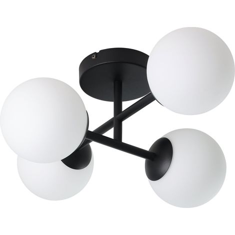 Plafonnier Castrovido, lampe plafond 4 globes en verre, métal noir et (1/5)