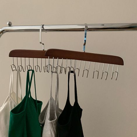 Porte-casquettes multifonctionnel sans perçage, avec 8 crochets, en bois et acier inoxydable, pour chambre d'étudiant, marron foncé (1/5)