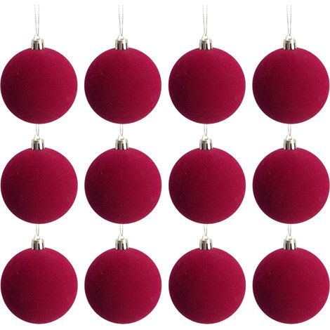 Boules De Noël Velours - 8 cm - Rouge - Décor Pour Arbre De Noël Et Fêtes - Lot De 1 (1/5)