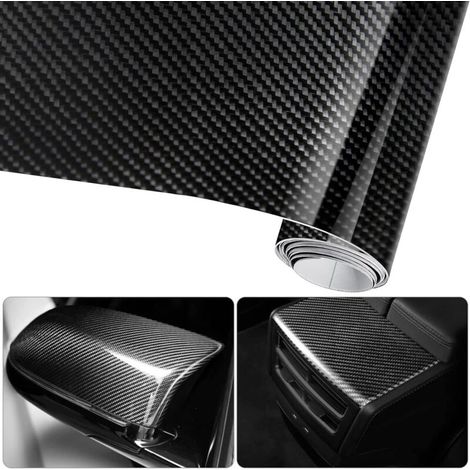 6D Waterproof Car Sticker Film, Adhesive Carbon Fiber Vinyl, 3M x 0.3M, Waterproof, Non-Stick for Car, Computer, Smartphone Case, Motorcycle, Vehicle - Black (1/5)