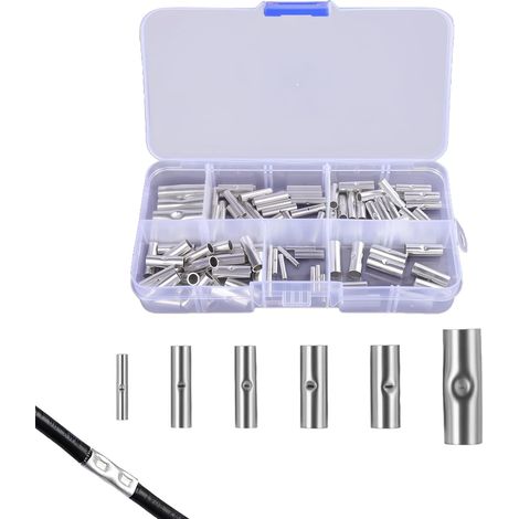 100 Pieces Crimp Electrical Terminals Kit Non-Insulated Crimp Terminals End to End Terminals for 0.25-10mm² Wires - High Conductivity and Durability, Butt Connectors (1/5)