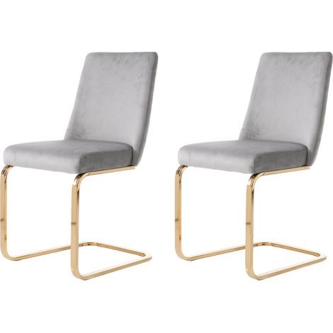 Juego de 2 sillones de terciopelo, tapizados en gris, con respaldo en forma de rombo y soporte de metal dorado, ideal para salón, dormitorio, estudio u oficina. (1/4)