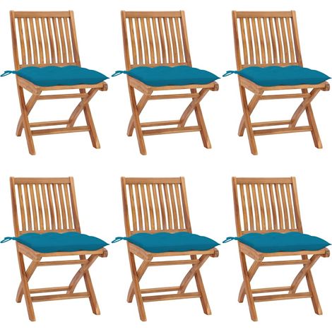 vidaXL Sillas plegables con cojines, 6 unidades, madera maciza de teca. (1/5)