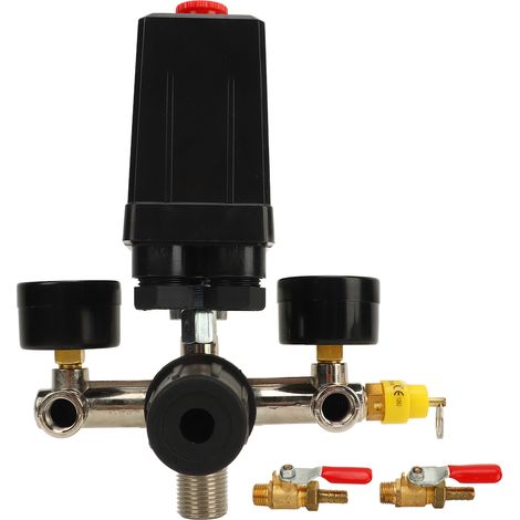 Manomètre double régulateur avec robinet à bille pour compresseur d'air, accessoire interrupteur de contrôle de pression 0‑180 PSI (1/5)