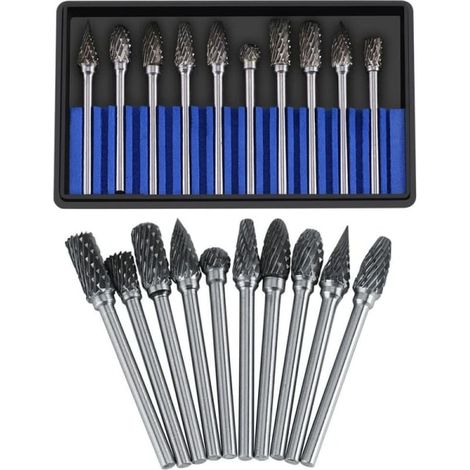 Jeu de fraises en carbure de tungstène, 10 pièces, limes rotatives pour métal, tige de 3 mm et 6 mm, tête de coupe diamantée, perçage et sculpture. (1/5)