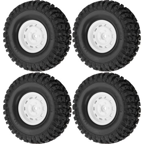 4Pcs Roues RC 1/10 1.9pouces Moyeu Alliage et Pneus Caoutchouc 115mm pour D90/F350/SCX10 Blanc (1/5)