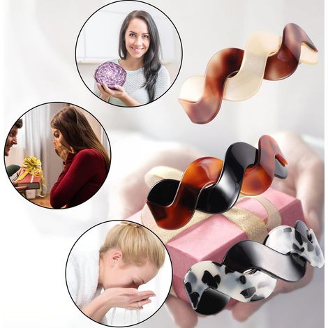 Lot de 3 pinces à cheveux pour femmes, grandes barrettes à pression en acrylique, accessoires de coiffure rétro pour cheveux épais. (1/5)
