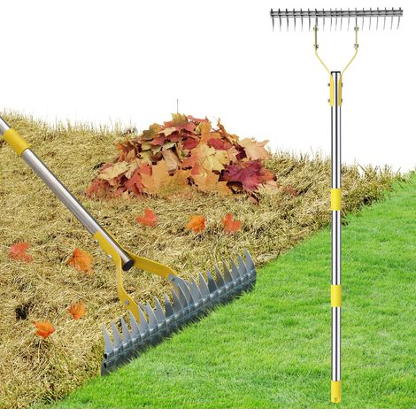 Râteau à paille, Râteau à gazon avec poignée longue réglable de 150 cm Pince à feuilles de jardin robuste, Peigne à gazon polyvalent pour désherber, fertiliser Lawn Thatching Rake Cleaning Dead Grass (1/5)