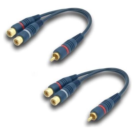 Câble RCA Répartiteur Audio Adaptateur Câble Y Cinch, 15CM Câble RCA vers JACK 1 Mâle à 2 Femelle RCA Câble pour Caisson Basses, Phono, AV, Audio, Subwoofer Voiture(RCA Y Câble, 2Pack, Bleu) (1/4)