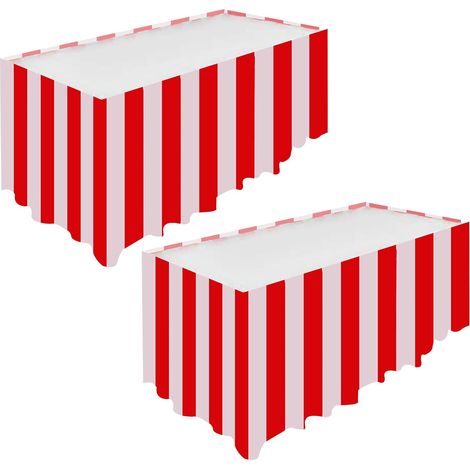 Lot de 4 Nappes Jupe Table, Cirque, Carnaval, Blanc, Rouge Raye, Fete, Reception, Kit, Celebration (1/5)