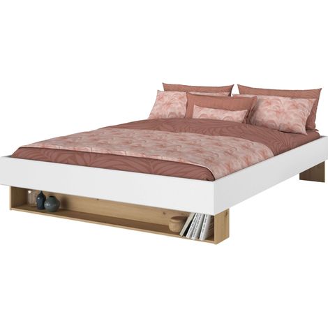 Cama De Matrimonio Lampe Dormitorio Roble Artesanal Y Blanco 160x200 cm