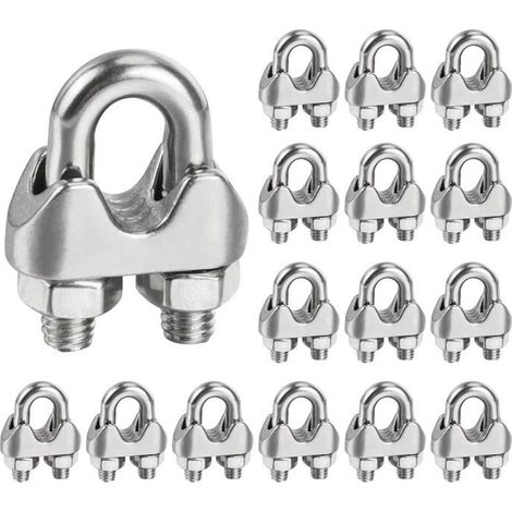 Colliers de serrage en acier inoxydable 6 mm, 16 pièces, fixations pour câbles métalliques de 6 mm, colliers de serrage métalliques en forme de U M6 (M6) (1/5)
