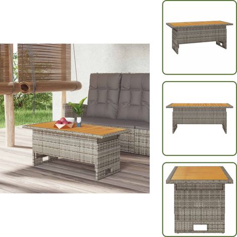 The Living Store Gartentisch Grau 100x50x43/63 cm Akazienholz & Poly Rattan - Akazienholz (1/5)