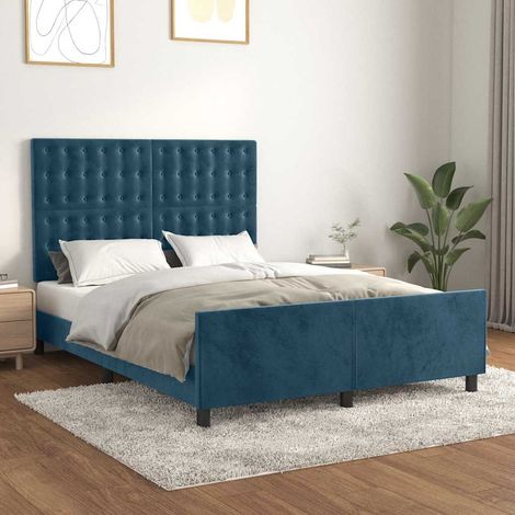 Cadre de lit 140 x 200 cm avec tête de lit réglable en velours bleu foncé, sans matelas - PANGIVO (1/5)