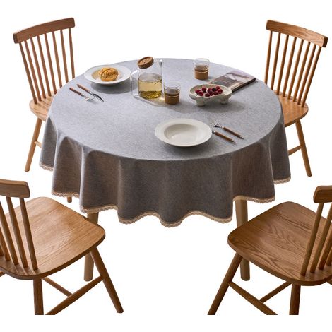 Nappe Ronde en Coton et Lin Protéger et décorer la Table Gris Foncé Diamètre 160 cm (1/5)