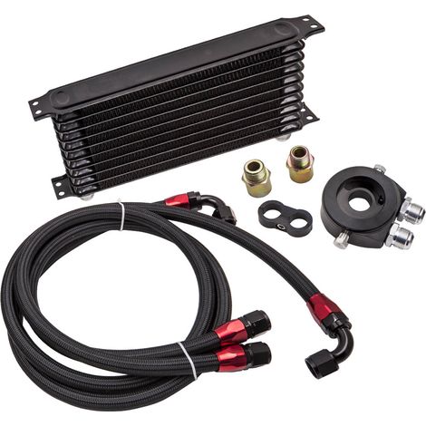 AN10 Universal 10 Row Engine Oil Cooler + Oil Lines Oil Filter Adapter Hose Kit (1/5)