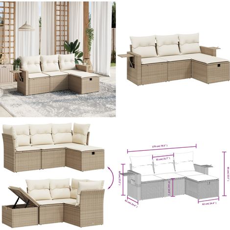 Salon de jardin avec coussins 4 pcs beige résine tressée - Ensemble Salon De Jardin - Meubles De Jardin - Salon Extérieur - Mobilier De Jardin - Chaise Longue - Home & Living (1/4)
