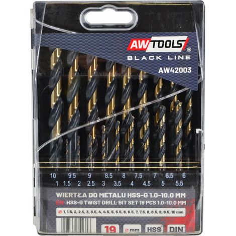 AWTOOLS WIERTŁO METAL HSS M2 KPL. 19szt./1,0-10,0mm/ PREMIUM/OP.PL