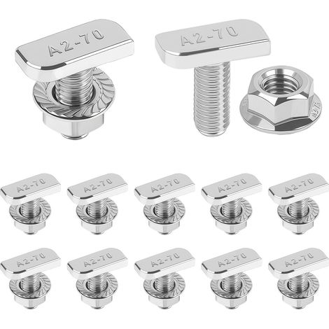 12Pcs Vis À Tête Marteau M8 X 20 mm, En Acier Inoxydable T, Avec Écrous À Dents De Blocage, Écrous À Bride M8, Pour Rails De Montage Solaires Pv, Serre Et Photovoltaïque (1/5)