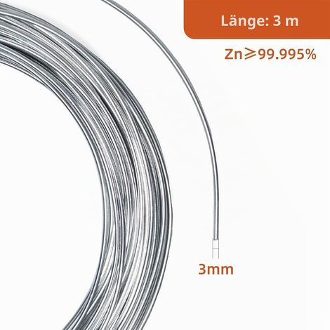 Rein Zinkdraht 3mm, Hohe Reinheit 99, 995%, Durchmesser 3mm, Länge 3 Meter