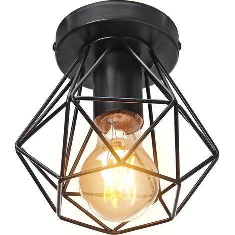 Plafonnier Rétro Lampe De Plafond D'Intérieur Vintage Noire Luminaire Plafonnier Cage En Fer Métallique, Pour Cuisine, Café, Bureau, Salle À Manger (1/5)