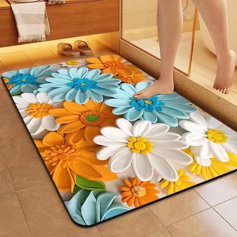 Tapis de bain antidérapant à motif floral, paillasson absorbant — (1/5)