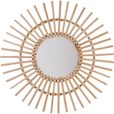 Miroir Soleil Rotin - 1 Unité - Style Naturel - Décoration Murale - Salon ou Entrée - Diamètre 58 cm (1/3)