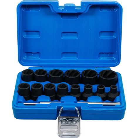 Jeu de douilles spiralées/extracteur de vis 12,5 mm (1/2") 8-27 mm 16 pièces Jeu de douilles spiralées/extracteur de vis 12,5 mm (1/2&34) 8-27 mm 16 pièces (1/5)