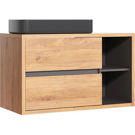Meuble simple vasque 100cm Rigel Bois et Anthracite (1/5)
