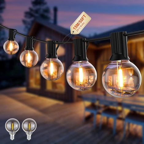 Guirlande Lumineuse Exterieur G40 60M LED Guirlande Lumineuse Exterieur Interieur, Electrique avec Prise 100 Ampoules Incassables, Network Exterieur Eclairage pour Terrasse, Cour, Balcon