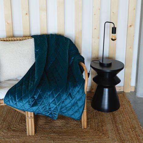 Plaid canapé en velours matelassé bleu paon 125x160 cm – 100% polyester – Doublure microfibre – Rembourrage ouate 150 g/m² (1/3)