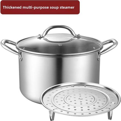 Marmite à soupe inox fond épais induction, avec cuiseur vapeur (28 cm, 7,5 L) (1/5)