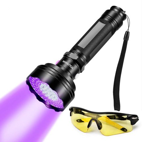 Lampe Torche UV, Détecteur D'urine pour Animaux de Compagnie, Détecteur de Torche UV LED avec Lunettes, Détection des Taches D'urine de Chien Scorpion et de Chat (1/5)