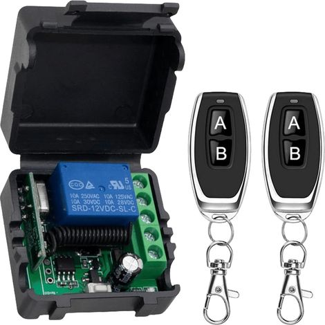 Interrupteur à télécommande sans fil, 5 V, 12 V, 24 V, 30 V, avec 2 télécommandes, 1 canal de relais de commande radio, récepteur de relais de porte de garage, télécommande universelle, contrôleur de (1/5)