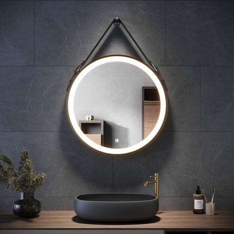 ELEGANT Bathroom Mirror with LED Lights Wall Mounted Bathroom LED Mirror 600x600mm Belt Decorative Round Anti-fog, Three-color lighting (1/5)