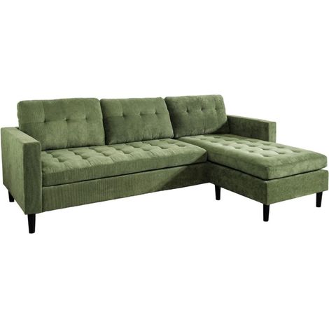 Divano ad angolo CITY verde scuro reversibile – Divano contemporaneo in velluto a coste