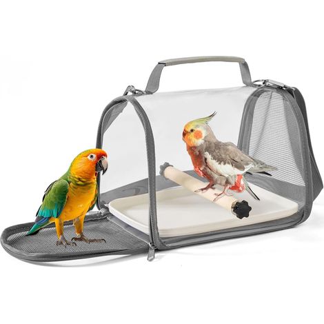 Cage de transport pour oiseaux, avec barreaux et plateau en bois, pour perruches, sischisses et petits animaux - 27 x 20 x 20 cm (1/5)