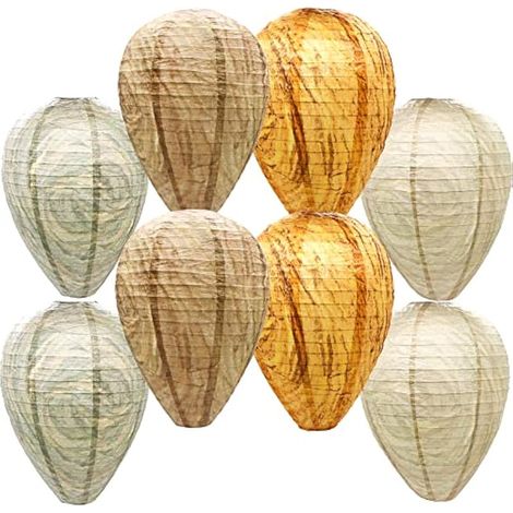 Lot de 8 lanternes en papier imitation nid de guêpes, fausses lanternes en papier, répulsif et dissuasif à suspendre pour coin de maison et jardin extérieur (1/5)