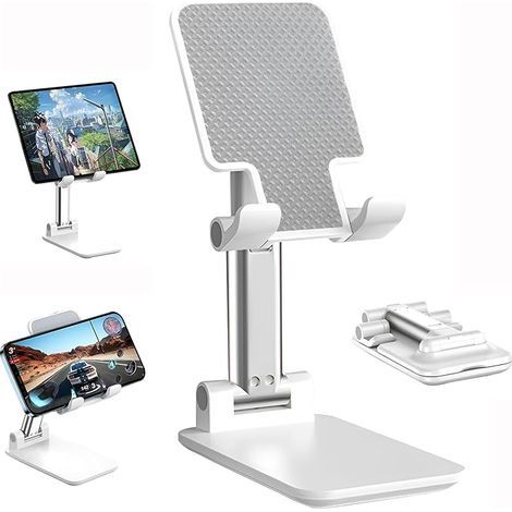 2 Stück innovativer, faltbarer und verstellbarer Handyhalter, Handyständer, Tisch-Handyhalter, Tischständer für iPhone, iPad, Samsung Mini, iPhone und alle Smartphones (Weiß)