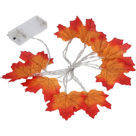 Guirlande lumineuse automnale à feuilles d'érable avec 10 ampoules LED, alimentée par piles - 1.65m pour décorations Halloween et Action de Grâce (1/5)