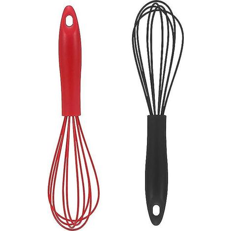 Fruste in silicone, confezione da 2, rosse e nere, da 25 cm, set di fruste a sfera in silicone migliorate, un accessorio indispensabile in cucina, strumento resistente per la cottura. (1/4)