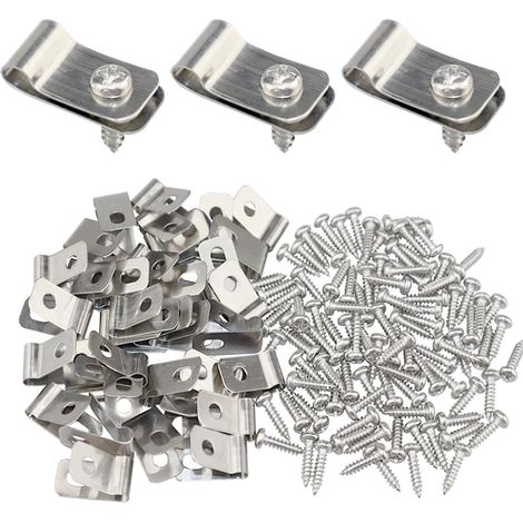 Agricultural Fence Mounting Clips - 100 PCS Stainless Steel Clips with Screws Cable Clips Fence Wire Clips for 12-16 Gauge Wire, Suitable for Wood and Metal Fencing